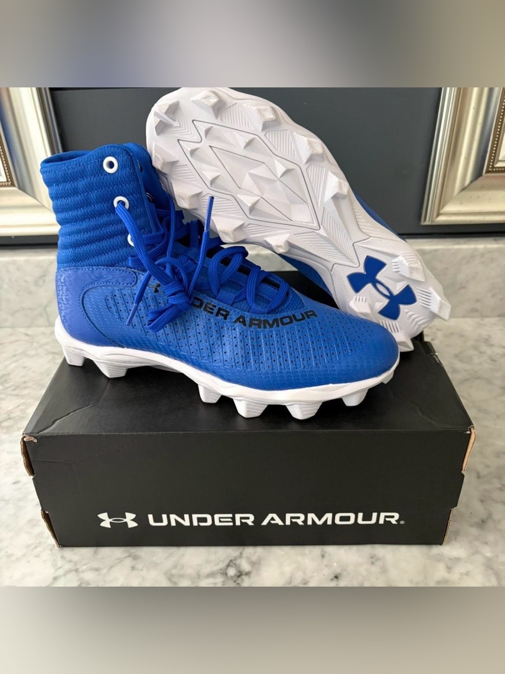 Under Armour Kids Highlight Franchise 2.0 RM Football Cleats Royal Blue White 5Y